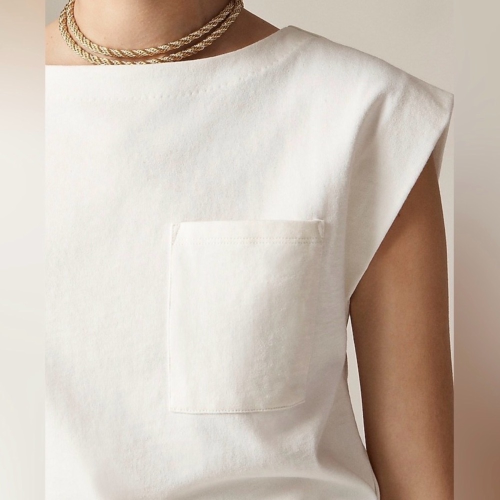 J Crew NWT New Mariner Jersey Boatneck Muscle T-shirt large in Ivory SEE PICS - Picture 2 of 11
